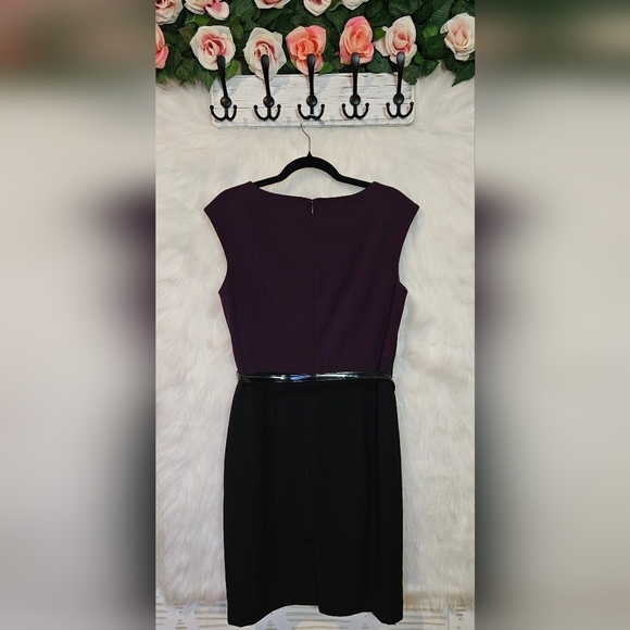 Calvin Klein Classic Plum Lined Colorblock Belted Dress - Picture 3 of 7
